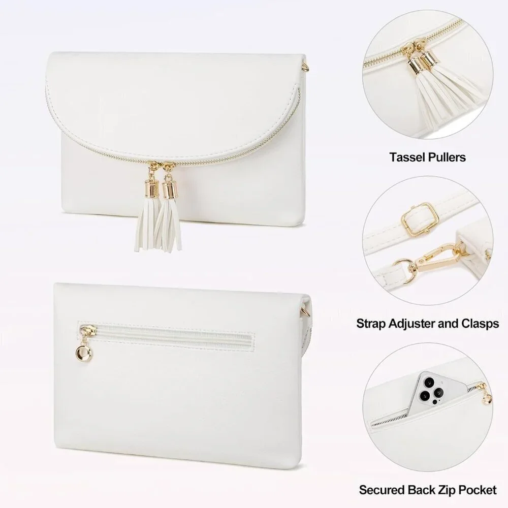 Women's Faux Leather Envelope Clutch Crossbody Bag with Multi Compartments
